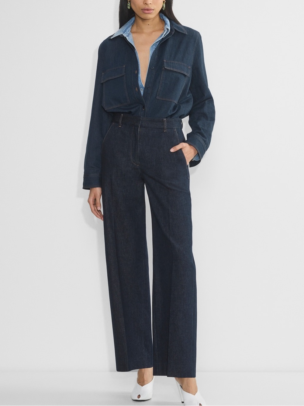 Aritzia Babaton Meet Up Wide Leg Dark Indigo Women's Denim Jeans - High-Waist